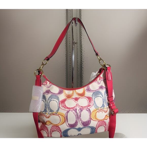 NWT Rare find Coach F21915 Scribble Print Canvas Hobo Multicolor Signature C - Picture 6 of 11